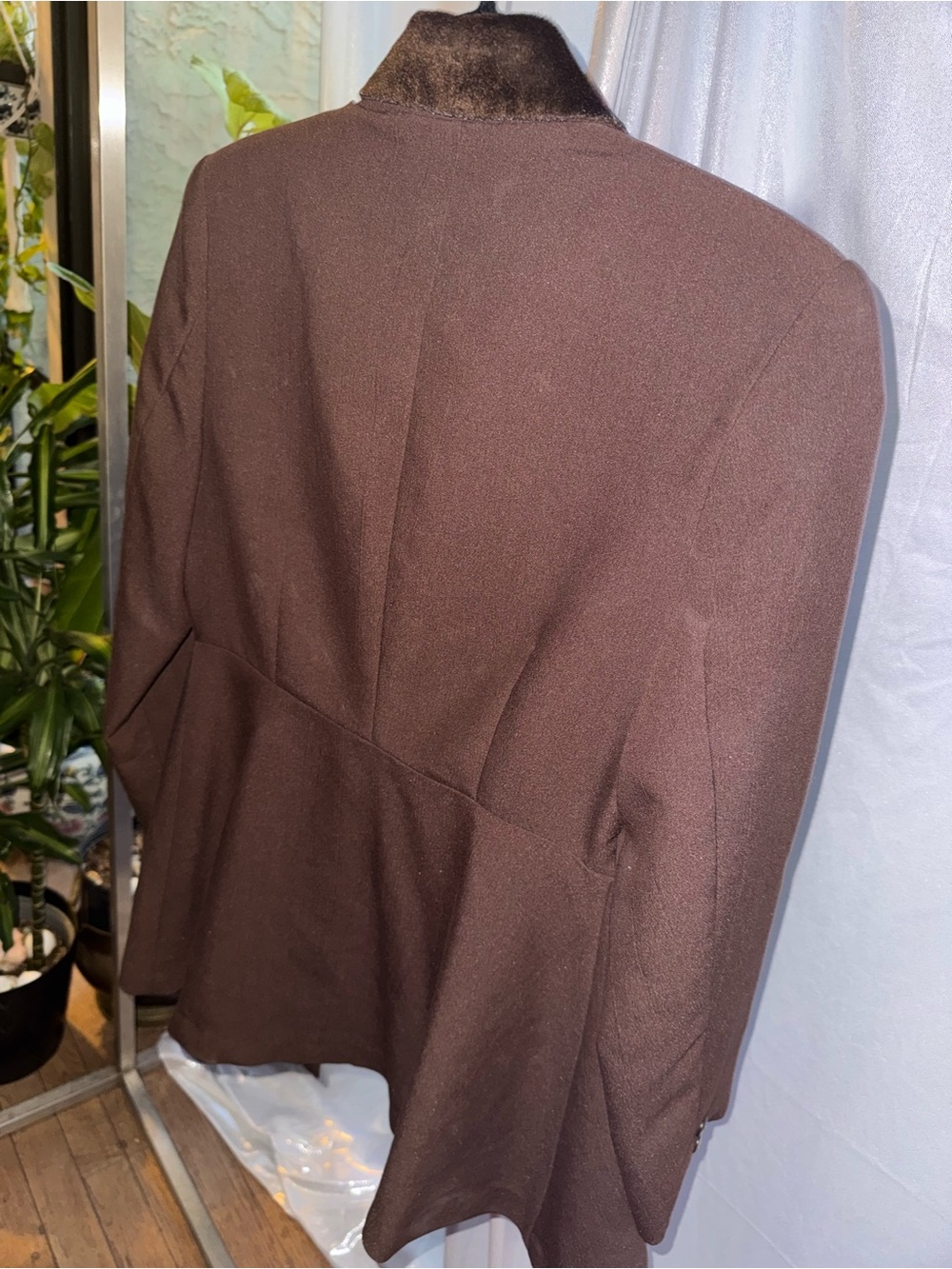 Classic Women's Dark Brown Blazer with Velvet Trim - Picture 6 of 10
